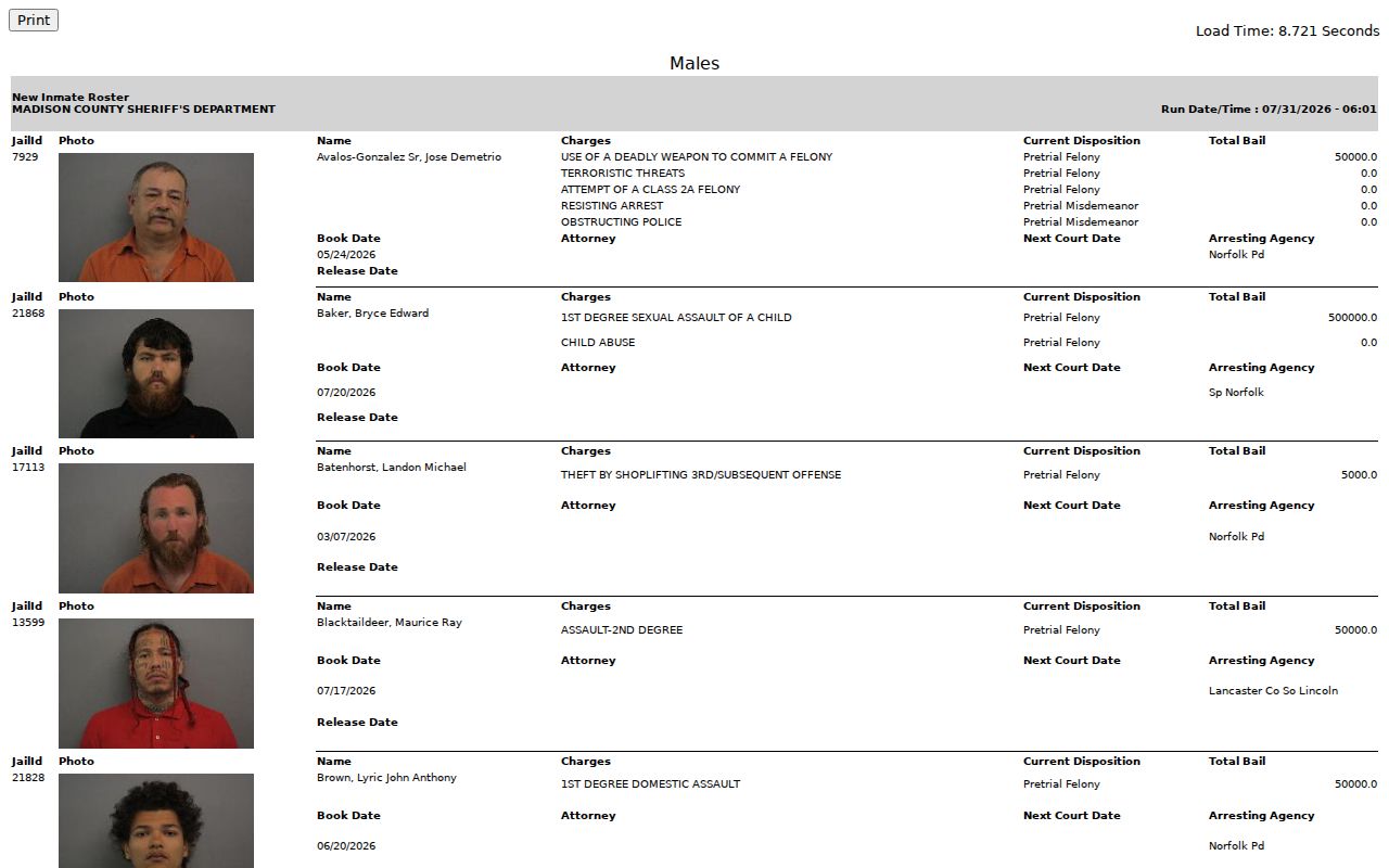 Madison County arrest record and current jail roster interface