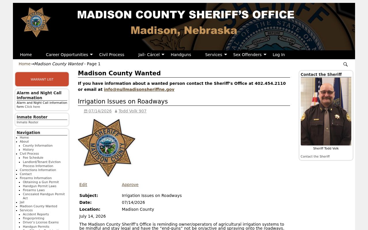 Madison County arrest record and sheriff wanted information