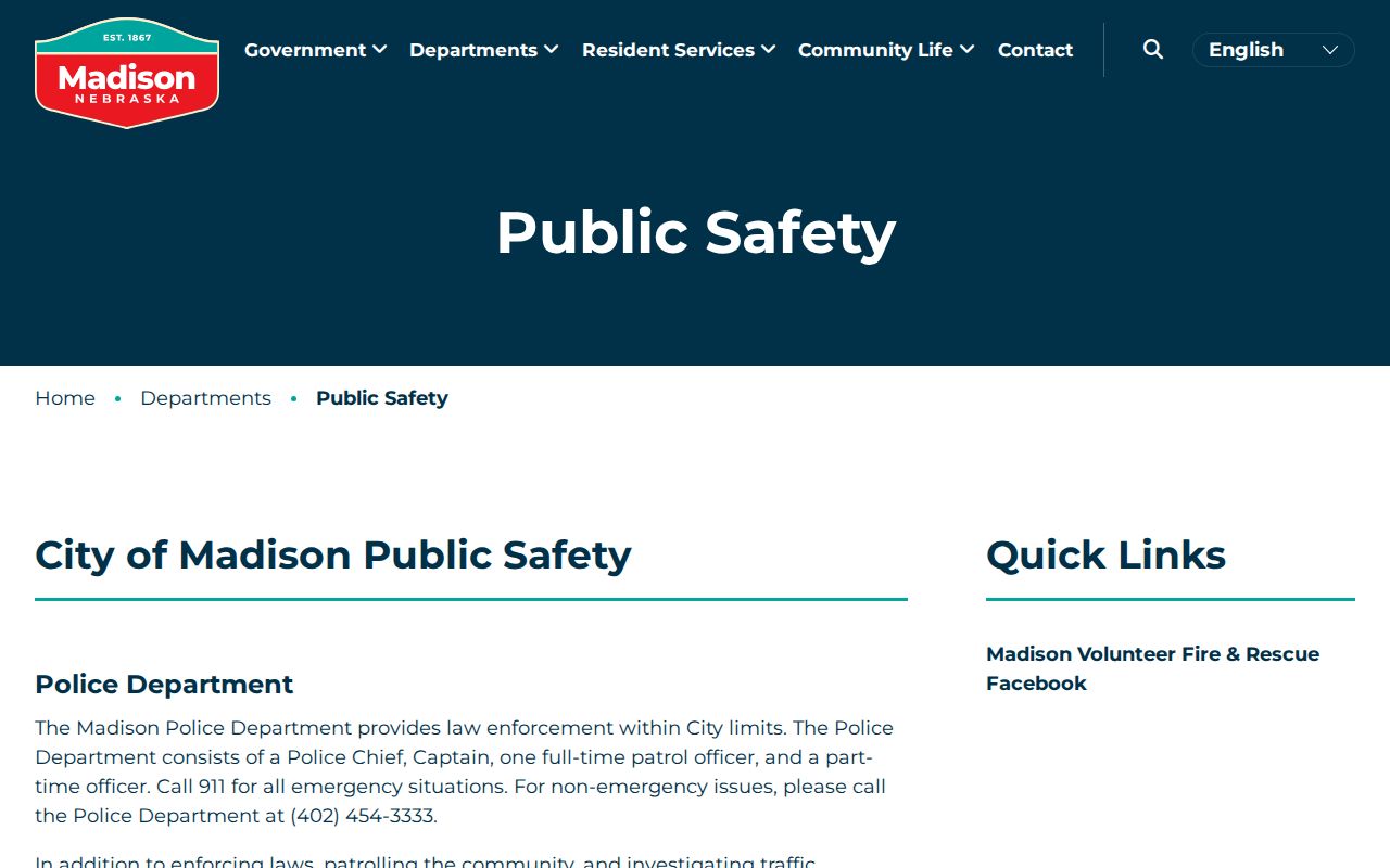Madison criminal records contact page for the Police Department