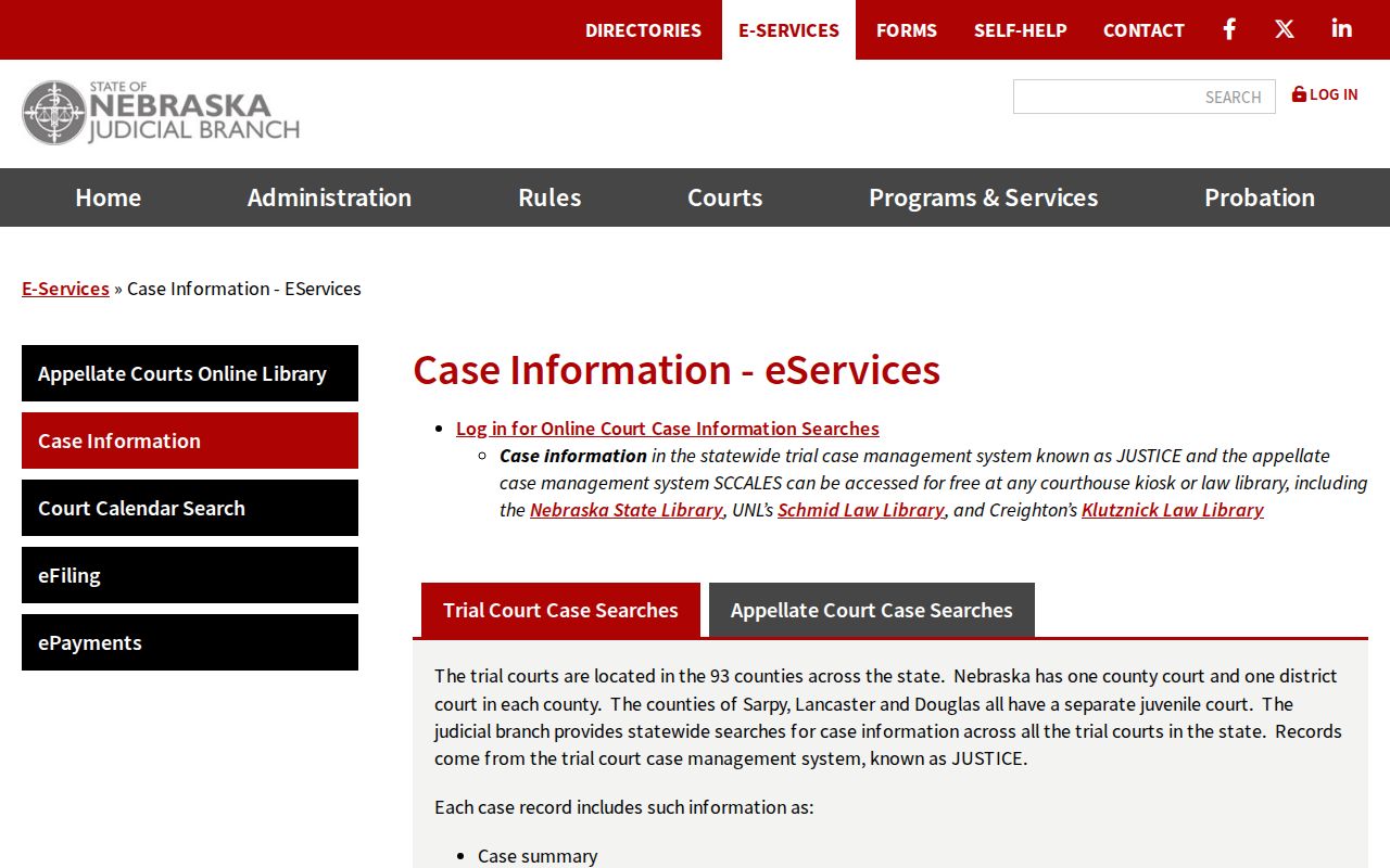 Madison County criminal court case access through Nebraska JUSTICE