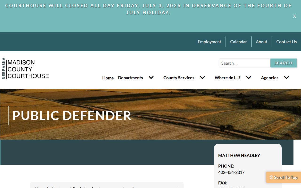 Madison County criminal court case Public Defender information