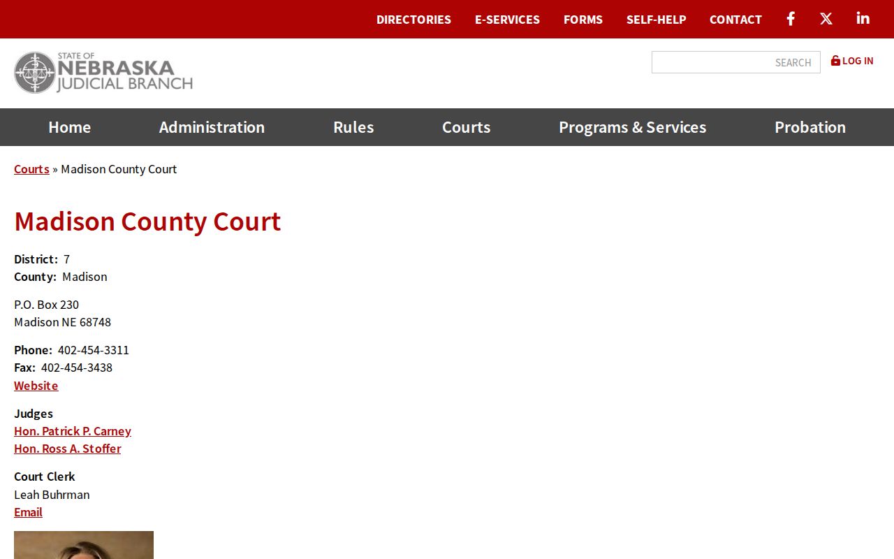 Official Madison County criminal court case contact page