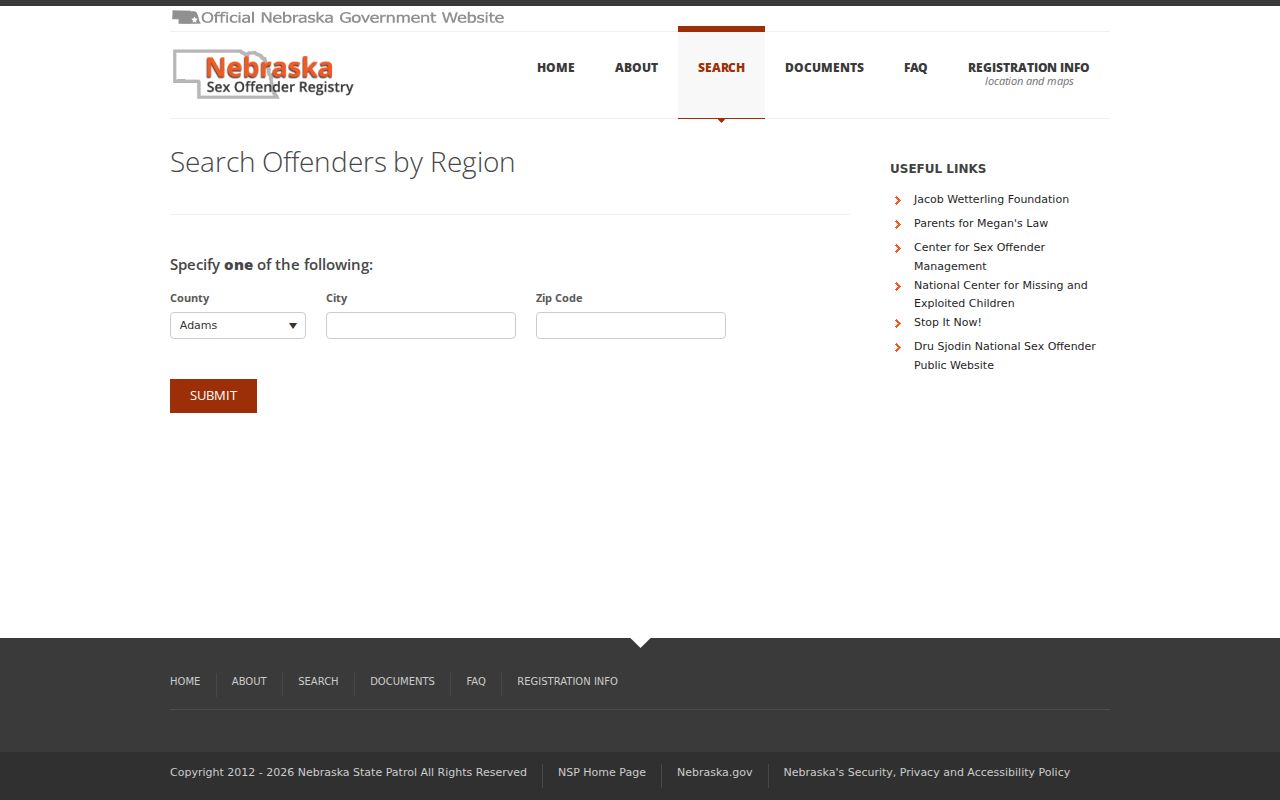 Madison County sex offender region search filters